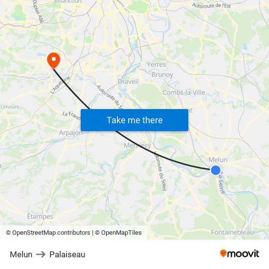 Melun to Palaiseau map