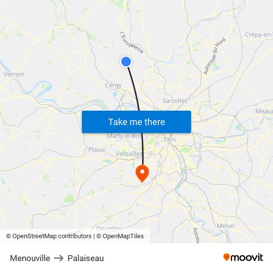 Menouville to Palaiseau map
