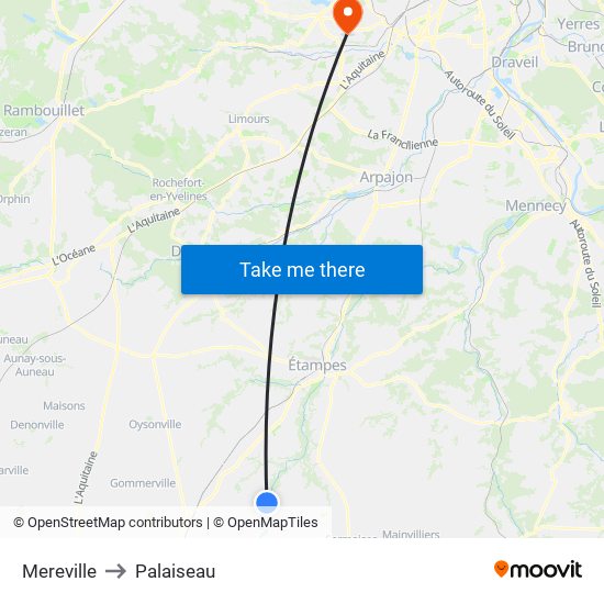 Mereville to Palaiseau map