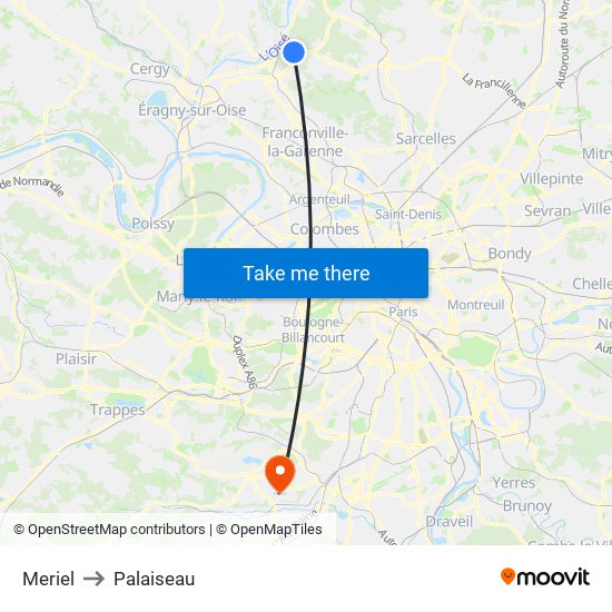 Meriel to Palaiseau map