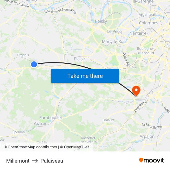 Millemont to Palaiseau map