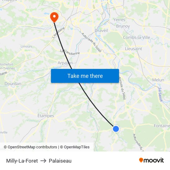 Milly-La-Foret to Palaiseau map