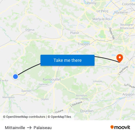 Mittainville to Palaiseau map