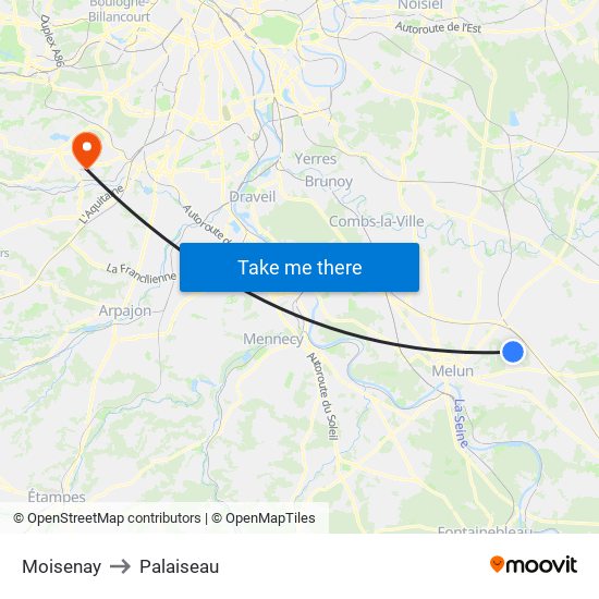 Moisenay to Palaiseau map