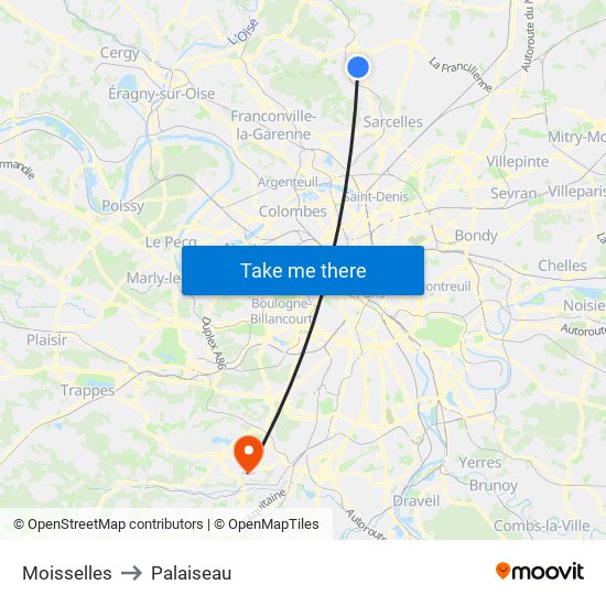 Moisselles to Palaiseau map
