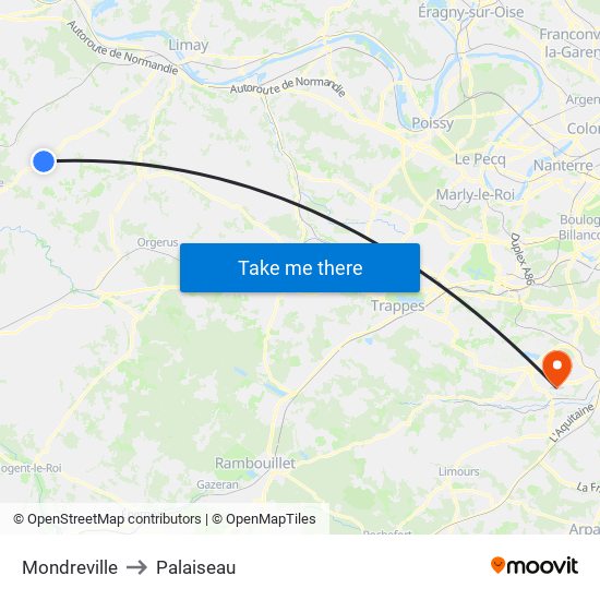 Mondreville to Palaiseau map