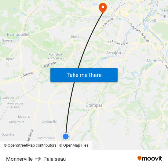 Monnerville to Palaiseau map