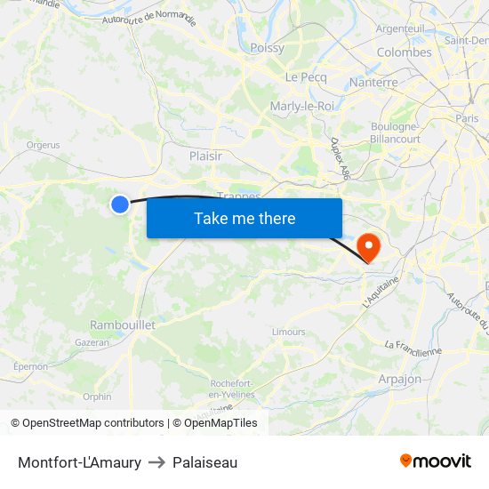 Montfort-L'Amaury to Palaiseau map