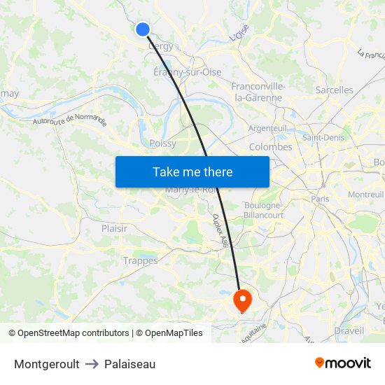 Montgeroult to Palaiseau map