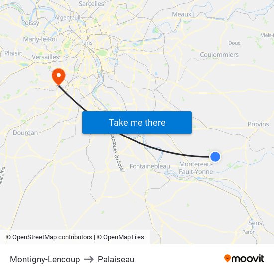 Montigny-Lencoup to Palaiseau map