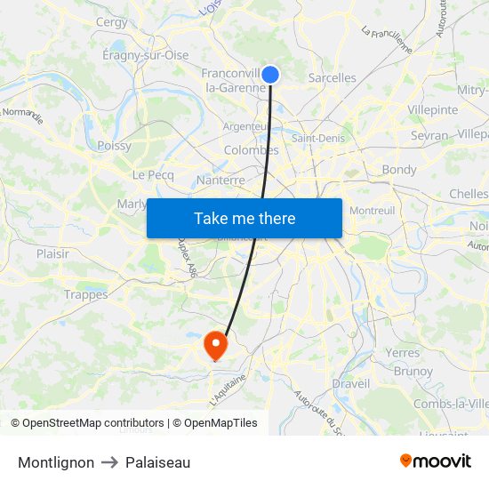 Montlignon to Palaiseau map