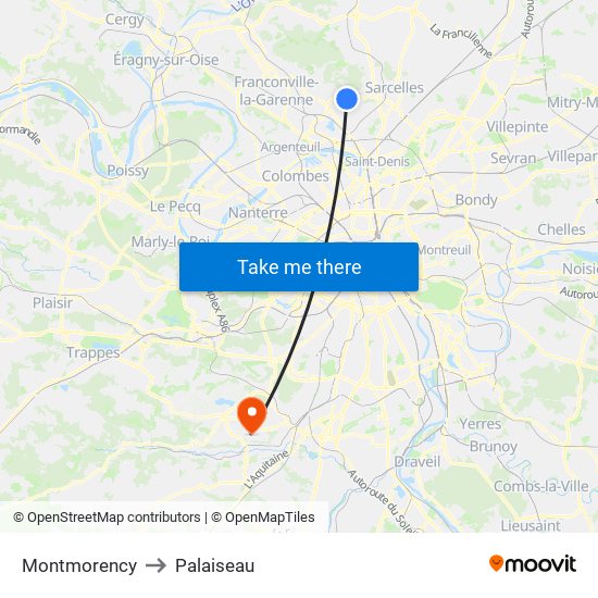 Montmorency to Palaiseau map