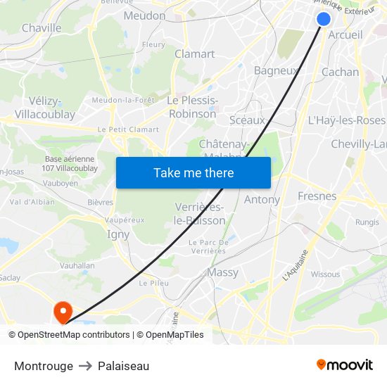 Montrouge to Palaiseau map