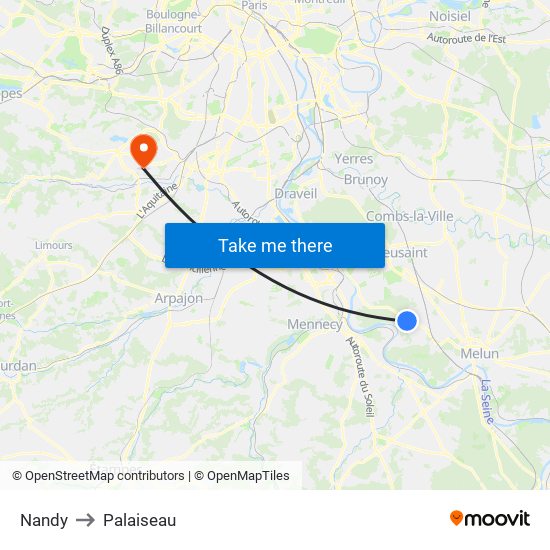 Nandy to Palaiseau map