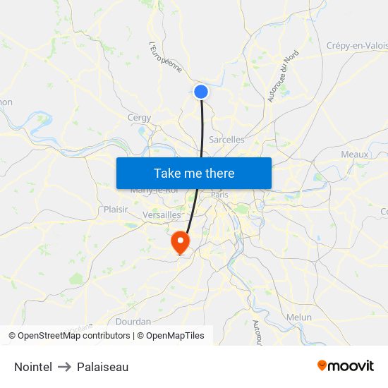 Nointel to Palaiseau map