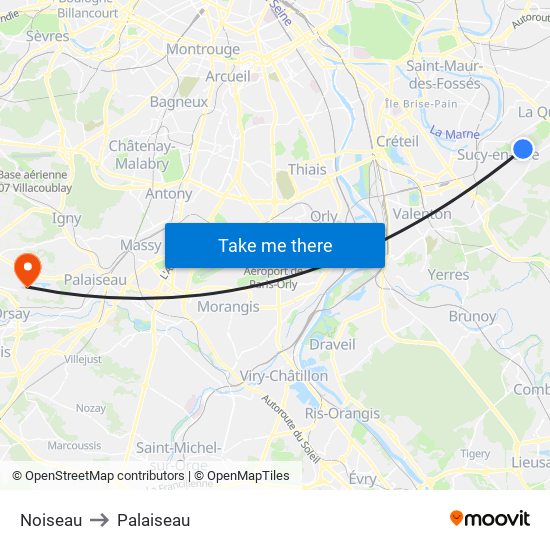 Noiseau to Palaiseau map
