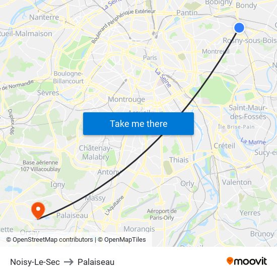 Noisy-Le-Sec to Palaiseau map