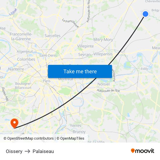 Oissery to Palaiseau map
