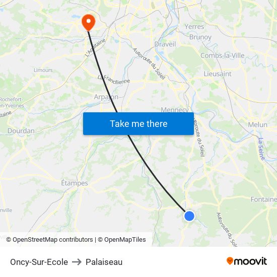 Oncy-Sur-Ecole to Palaiseau map