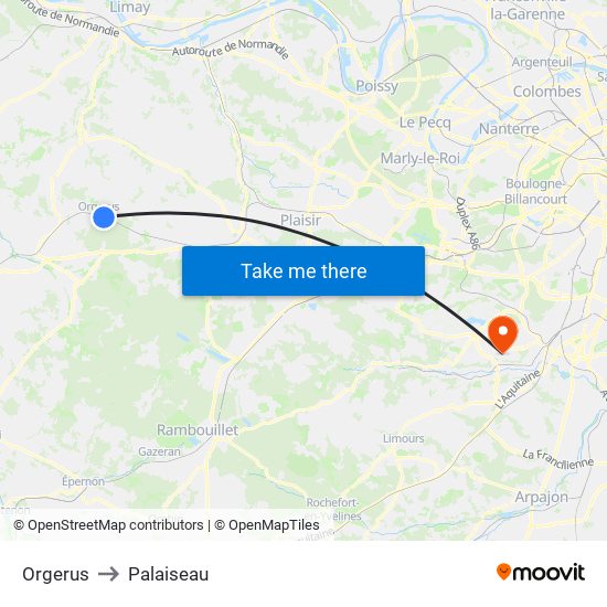 Orgerus to Palaiseau map