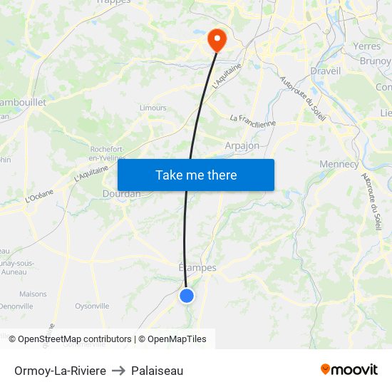 Ormoy-La-Riviere to Palaiseau map