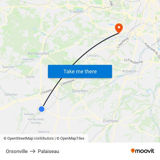 Orsonville to Palaiseau map