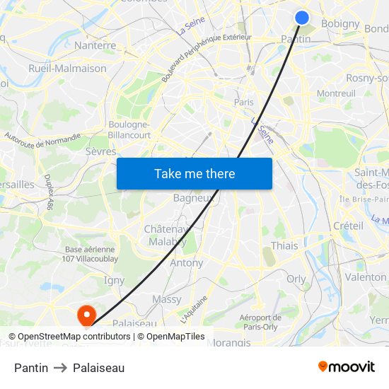 Pantin to Palaiseau map