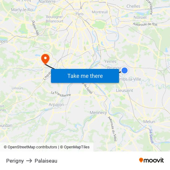 Perigny to Palaiseau map