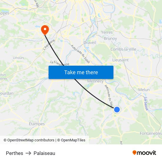 Perthes to Palaiseau map
