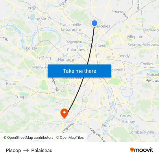 Piscop to Palaiseau map