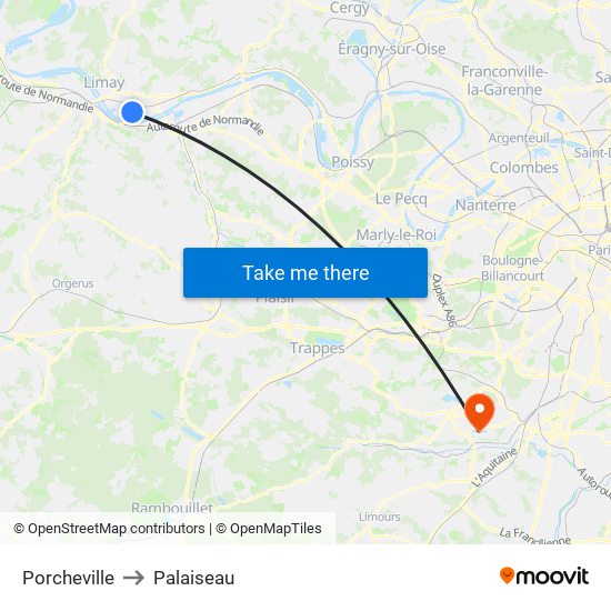 Porcheville to Palaiseau map