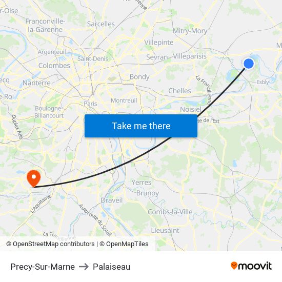 Precy-Sur-Marne to Palaiseau map