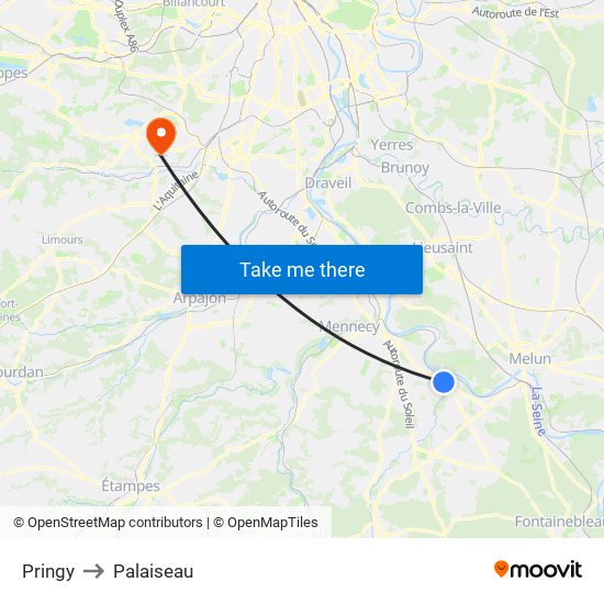 Pringy to Palaiseau map