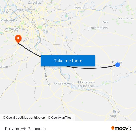 Provins to Palaiseau map