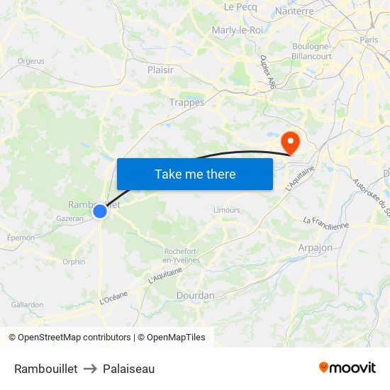 Rambouillet to Palaiseau map