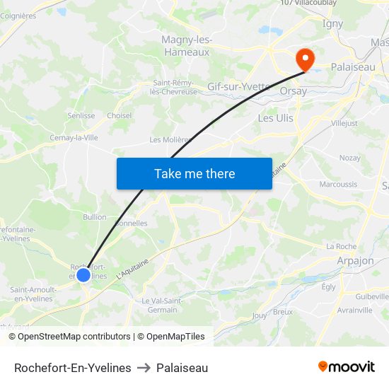 Rochefort-En-Yvelines to Palaiseau map
