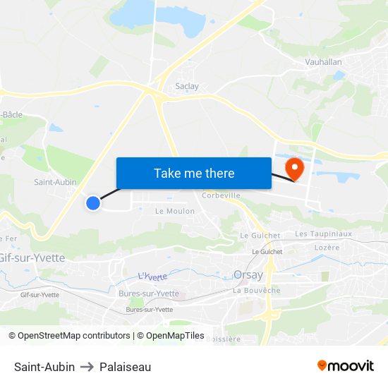 Saint-Aubin to Palaiseau map