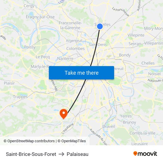 Saint-Brice-Sous-Foret to Palaiseau map