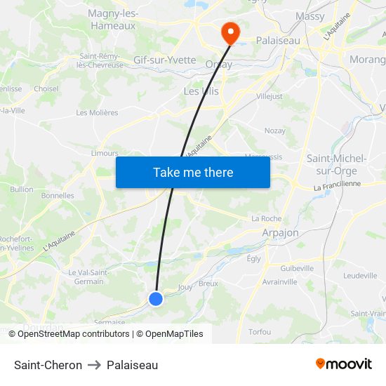 Saint-Cheron to Palaiseau map