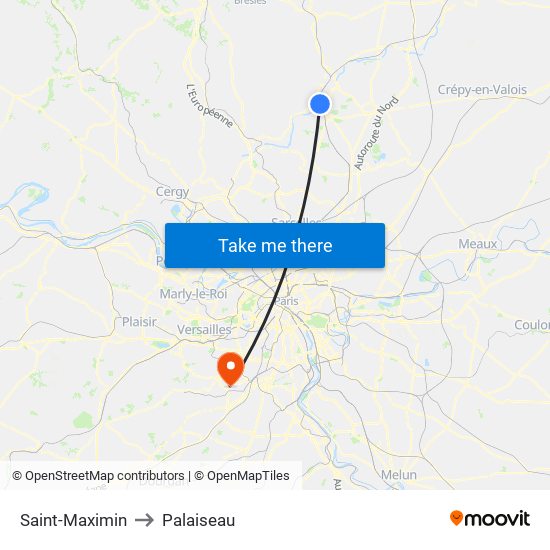 Saint-Maximin to Palaiseau map