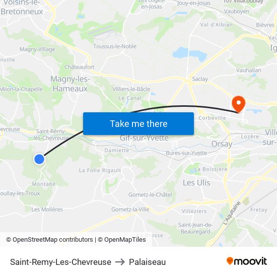 Saint-Remy-Les-Chevreuse to Palaiseau map