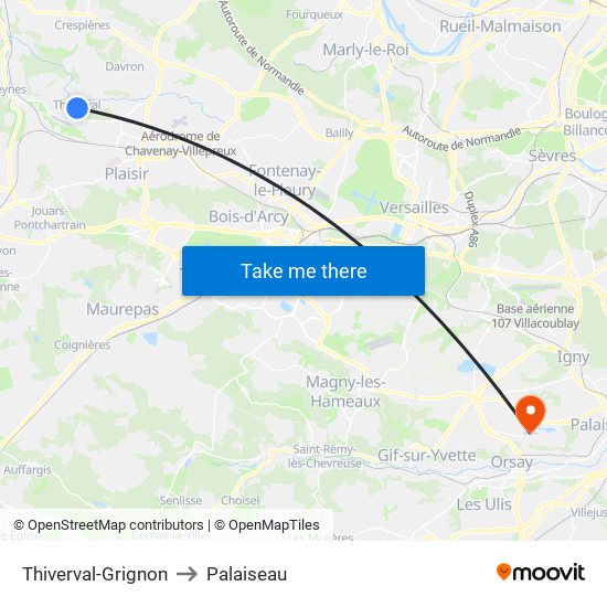 Thiverval-Grignon to Palaiseau map