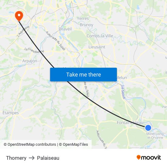 Thomery to Palaiseau map