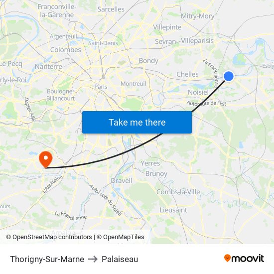 Thorigny-Sur-Marne to Palaiseau map