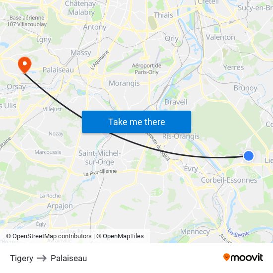 Tigery to Palaiseau map
