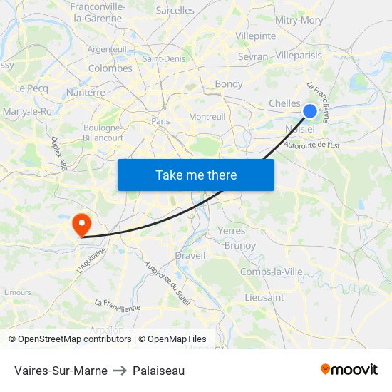 Vaires-Sur-Marne to Palaiseau map