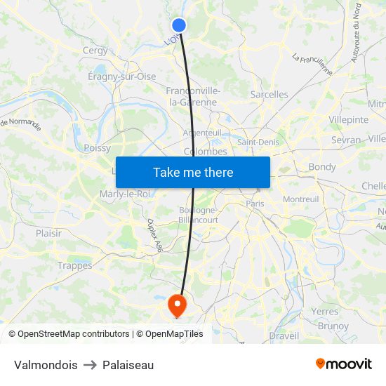 Valmondois to Palaiseau map