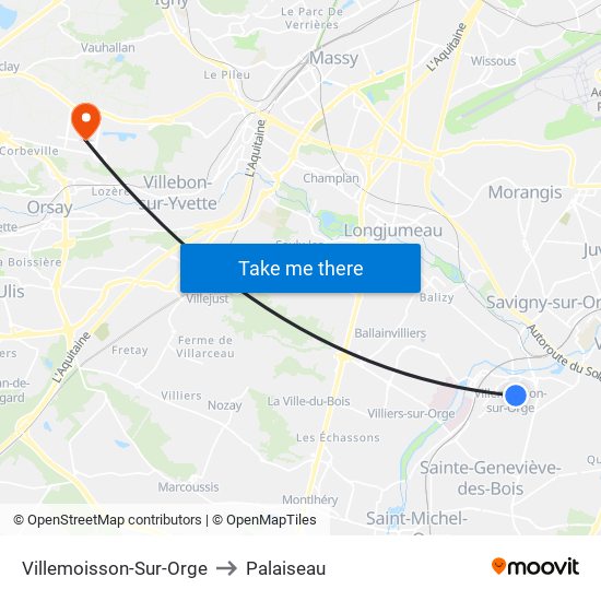 Villemoisson-Sur-Orge to Palaiseau map