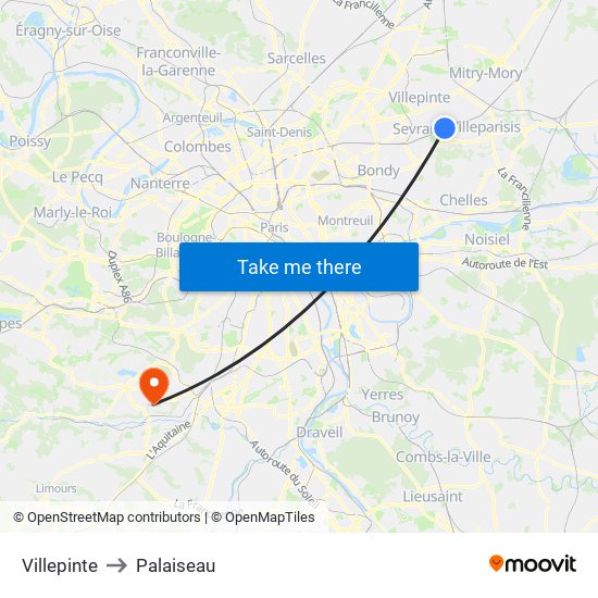 Villepinte to Palaiseau map
