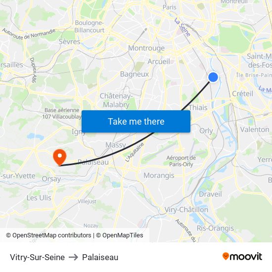 Vitry-Sur-Seine to Palaiseau map